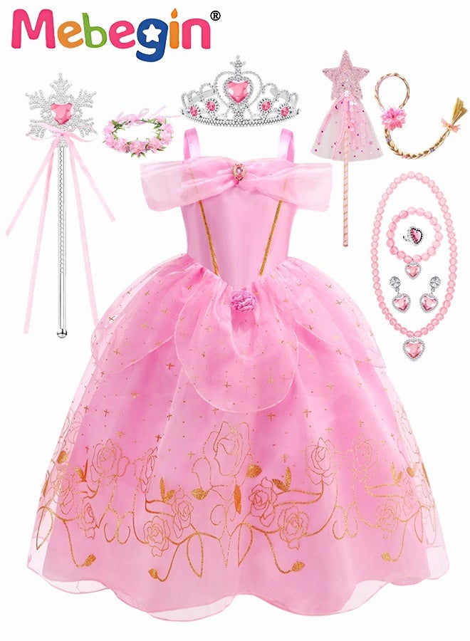 MEBEGIN Deluxe Princess Costume Set with 8PCS Accessaries, Fancy Elegant Off Shoulder Frock, Fairy Dress with Exquisite Decoration, Suitable for Party, Birthday, Funfair, Stage Performance, Cosplay and Any Other Special Occasions - Image 1